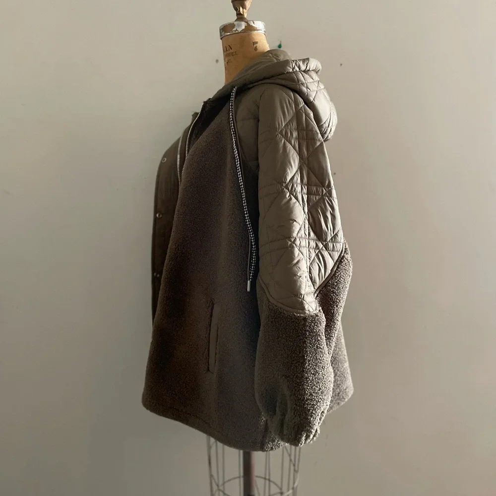 Silk Maison] Oversized Sherpa Quilted Fleece Jacket Coat - Picture 11 of 13